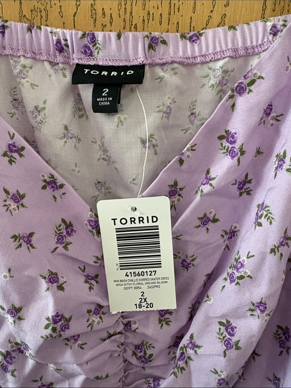 Torrid Lavender Floral Shirred Dress with Delicate Rose Print - Picture 2 of 7